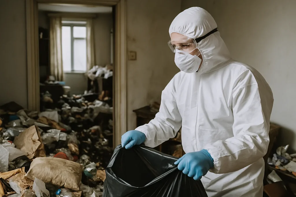 Vue d'un appartement en désordre à Messac, illustrant le besoin de nettoyage après syndrome de Diogène.