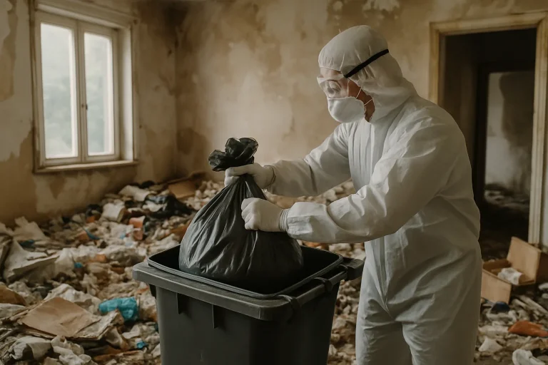 Intérieur d'un appartement à Morteau en désordre, nécessitant un nettoyage après syndrome de Diogène.