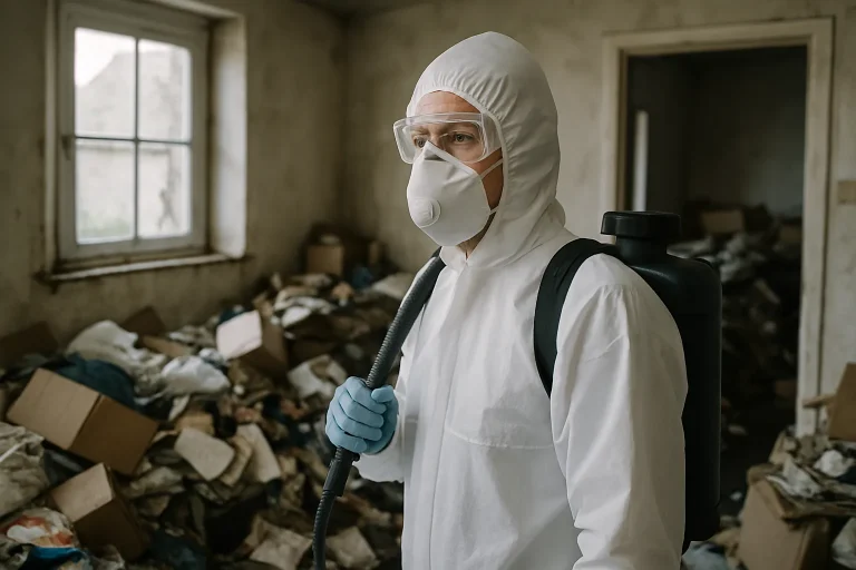 Intérieur d'une maison à Plobannalec-Lesconil, montrant le désordre après syndrome de Diogène.