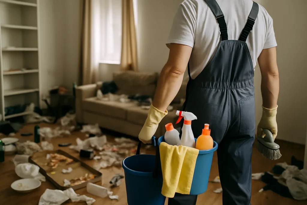 Intérieur d'un appartement à Puiseaux, montrant un désordre extrême causé par le syndrome de Diogène.