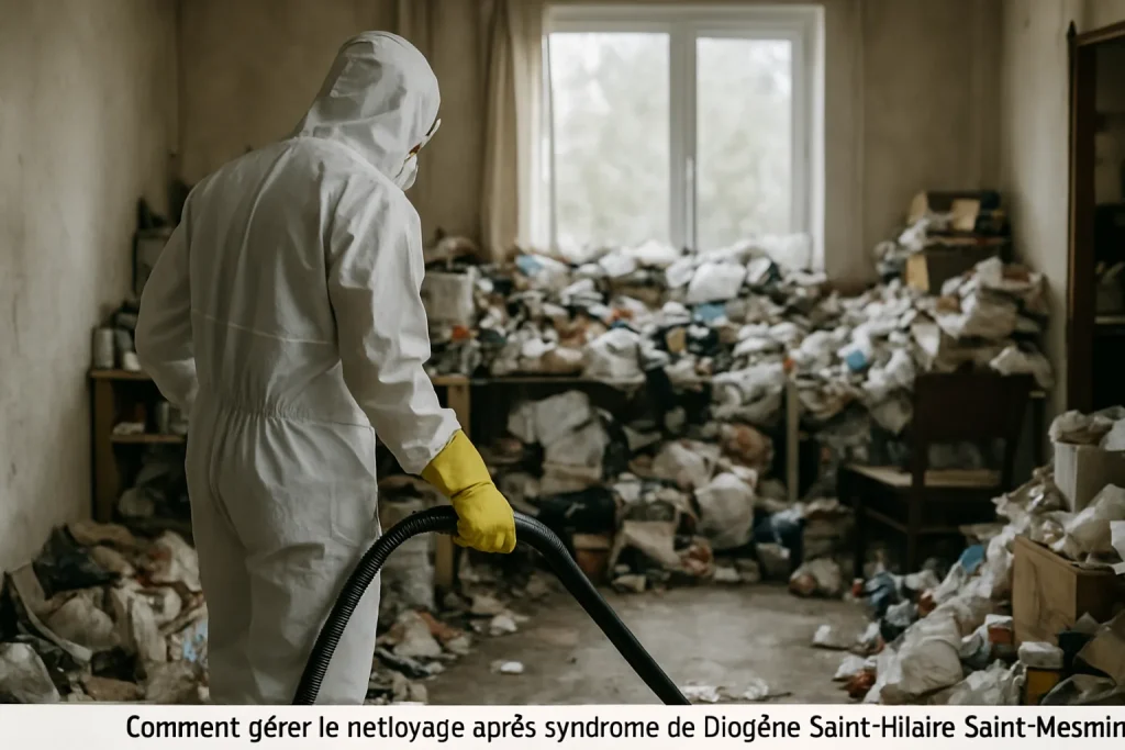 Intérieur d'un appartement en désordre à Saint-Hilaire-Saint-Mesmin avant nettoyage.