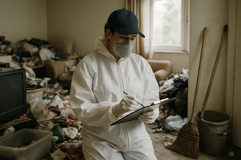 Une maison à Les-Abrets avec des déchets et des objets accumulés, illustrant le besoin d'un nettoyage après diogène.