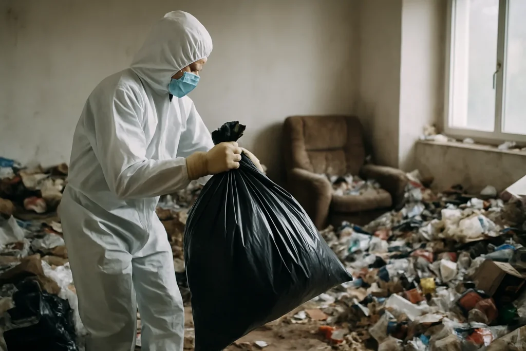Maison à Saulieu avec déchets visibles devant, illustrant le syndrome de Diogène.
