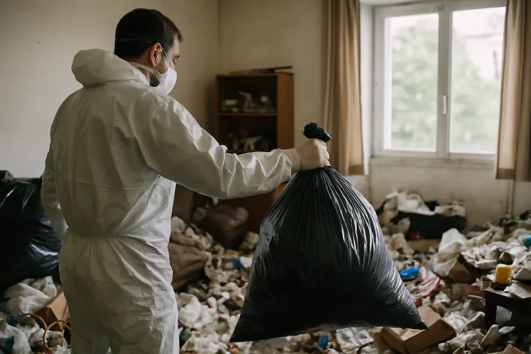 Intérieur d'une maison à Chamalieres montrant un désordre extrême dû au syndrome de diogène.