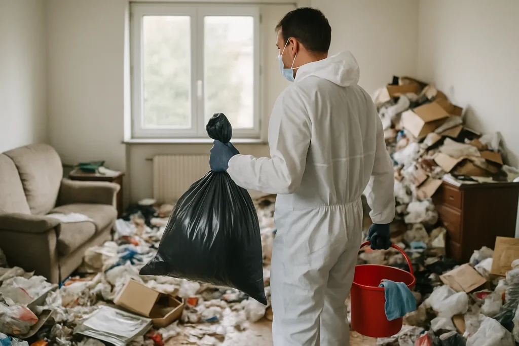 Intérieur d'un appartement à La-Motte-Servolex montrant un désordre important avant nettoyage.