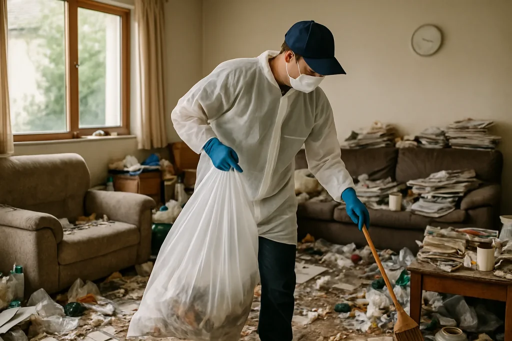 Équipe de nettoyage dans un appartement à Saint-Pourcain-Sur-Sioule, en situation de désencombrement.