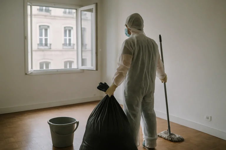 Nettoyage d'un appartement à Lyon par des professionnels après accumulation excessive.