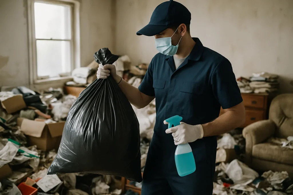 Un professionnel nettoyant un appartement désordonné à Ferney-Voltaire.