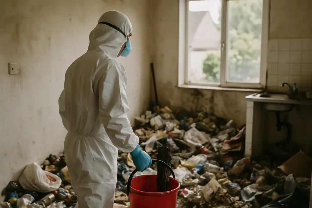 Intérieur d'un appartement à Peaule en désordre, illustrant le besoin de nettoyage après syndrome de Diogène.