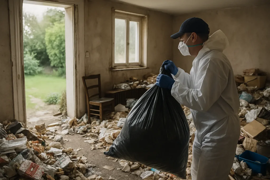 Avant et après d'un appartement à Clohars-Fouesnant, illustrant le nettoyage après syndrome de Diogène.