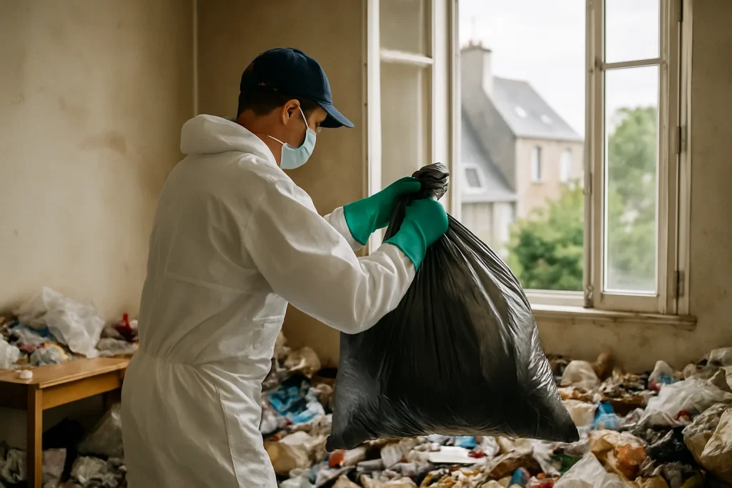 Vue d'un appartement à Saint-Lunaire en désordre avant le nettoyage.