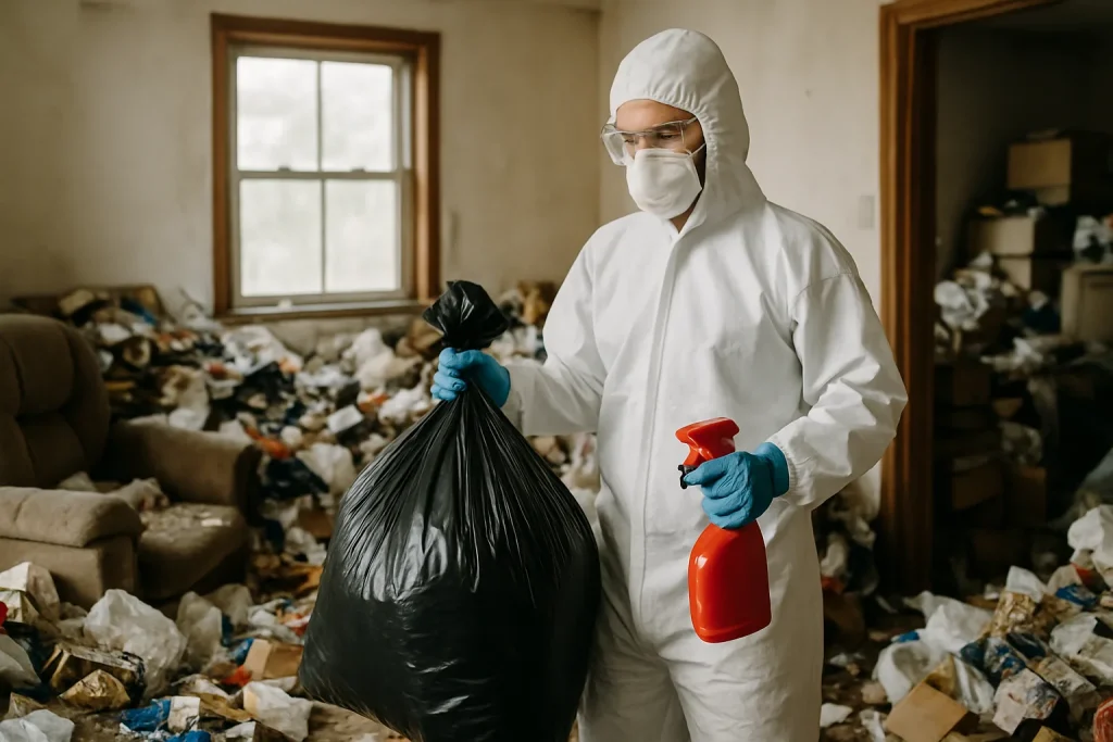 Un intérieur d'appartement en désordre à Cheny, illustrant le besoin de nettoyage après syndrome de Diogène.