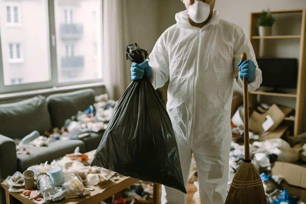 Un intérieur d'appartement à Cran-Gevrier avec des objets en désordre, illustrant la situation d'un nettoyage après diogène.