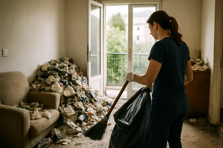 Équipe de nettoyage s'attaquant à un appartement encombré après diogène à Moirans.