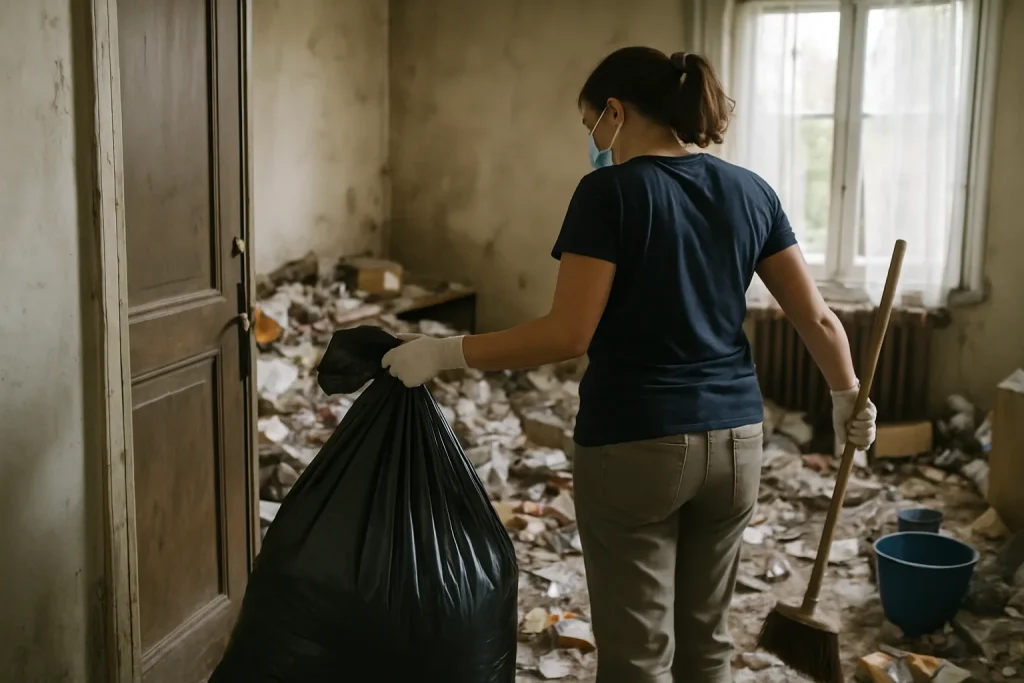 Un appartement en désordre à Neuville-Aux-Bois, illustrant le besoin de nettoyage après syndrome de Diogène.