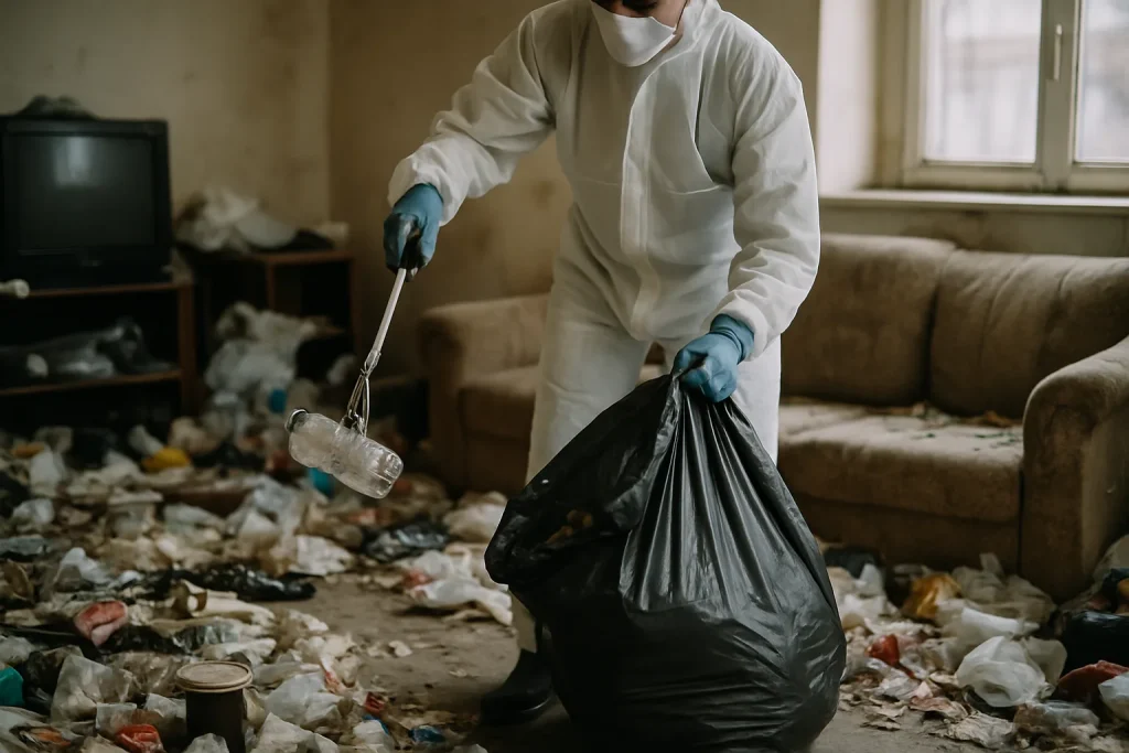 Appartement en désordre à Pannes, illustrant le besoin d'un nettoyage après syndrome de Diogène.