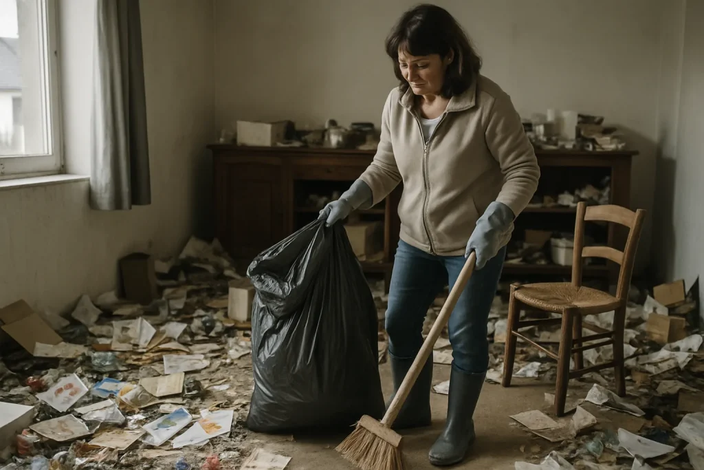Un appartement en désordre à Pont-L'Abbe, illustrant les effets du syndrome de Diogène.