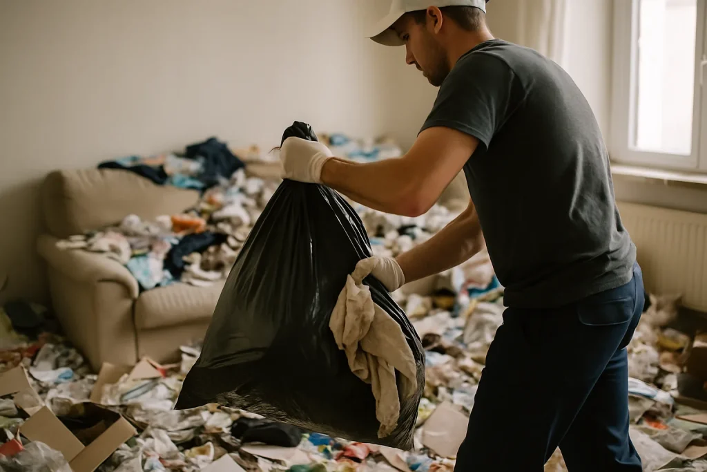 Un appartement avant et après nettoyage, illustrant la transformation après syndrome de Diogène.