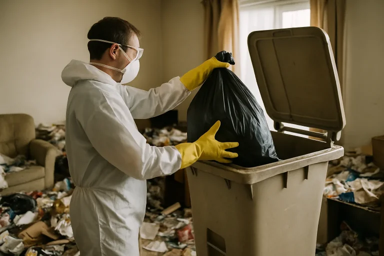Intérieur d'un appartement à Viriat, encombré par des objets et des déchets.
