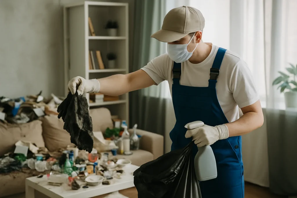 Intérieur d'un appartement en désordre à Vaugneray nécessitant un nettoyage après diogène.