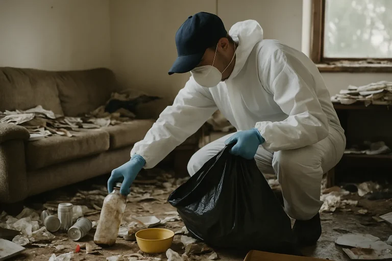 Intérieur d'un appartement à Cinq-Mars-La-Pile avec désordre et déchets visibles.