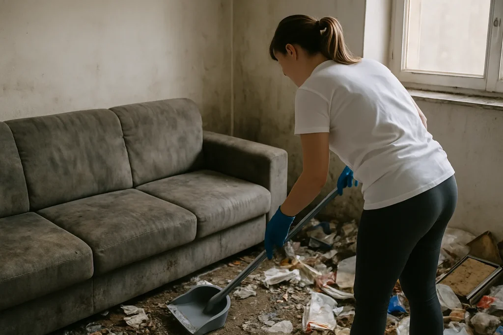 Intérieur d'une maison à Melgven montrant un désordre important après syndrome de Diogène.