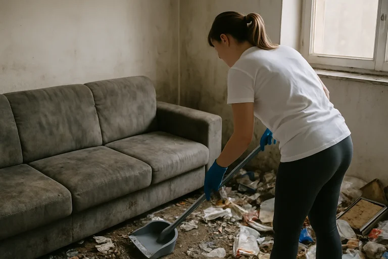 Intérieur d'une maison à Melgven montrant un désordre important après syndrome de Diogène.
