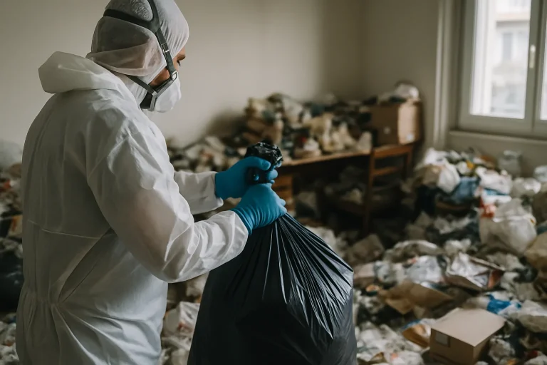 Appartement en désordre à Saint-Genis-Pouilly montrant l'accumulation d'objets.