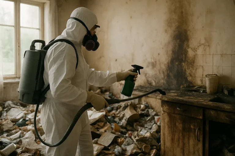 Professionnel nettoyant un appartement encombré à Vierzon