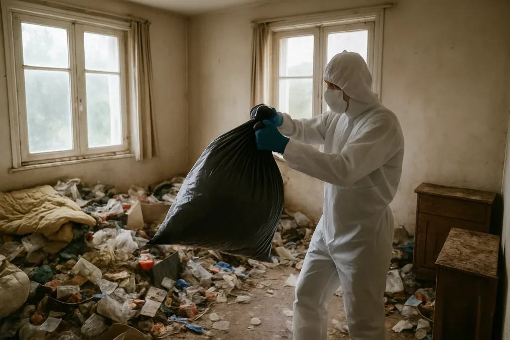 Appartement en désordre à Landeda, avant nettoyage après syndrome de Diogène.