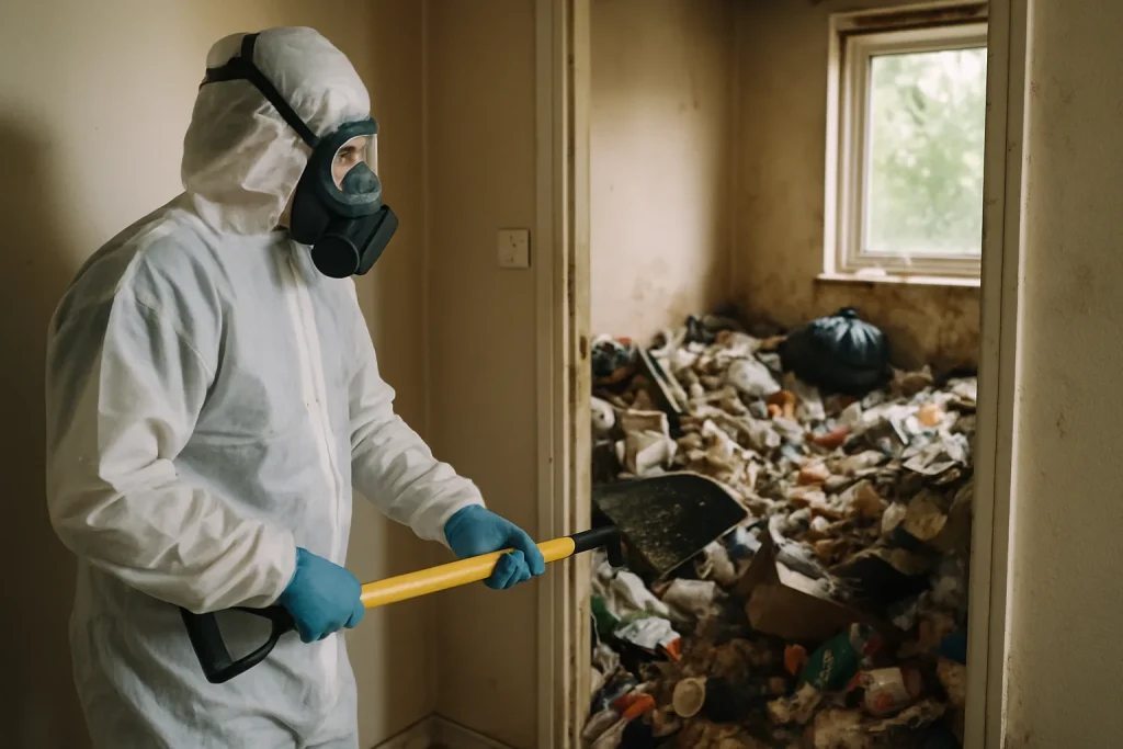 Intérieur d'un appartement à Guiscriff avec un désordre important, nécessitant un nettoyage après syndrome de Diogène.