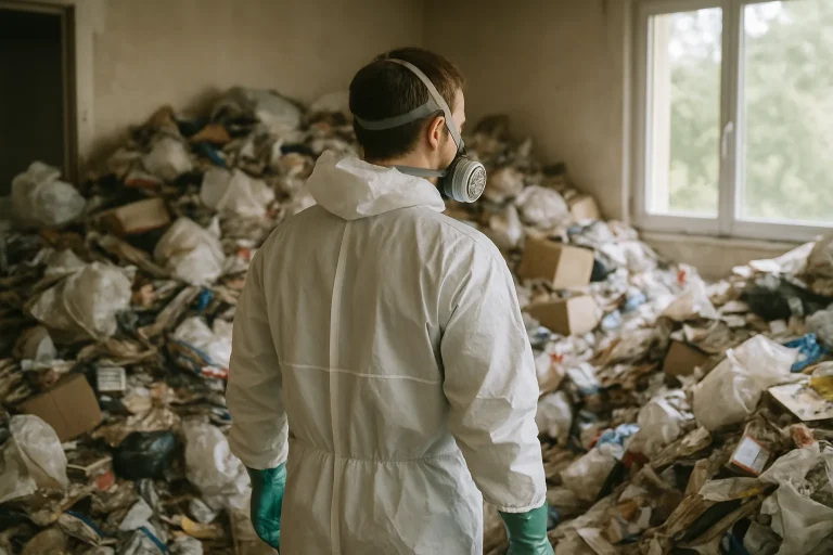 Maison en désordre avec des déchets à Saint-Romain-De-Jalionas, illustrant un besoin de nettoyage.
