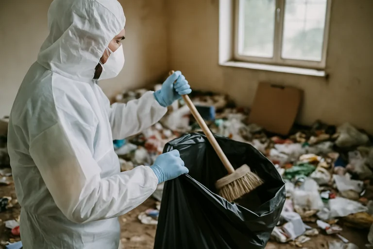 Un appartement à Lugrin rempli de déchets et d'objets éparpillés, illustrant une situation après diogène.