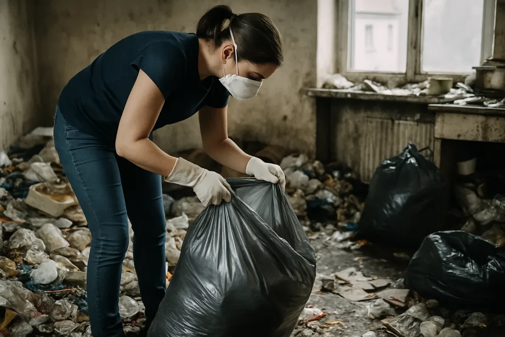Appartement à Mornant rempli de déchets, avant le nettoyage.