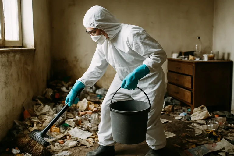Un intérieur d'appartement en désordre avant nettoyage après syndrome de Diogène à Varennes-Le-Grand.