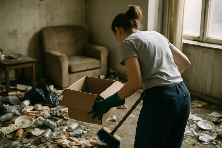 Intérieur d'un appartement à Cusset montrant un désordre important après diogène.