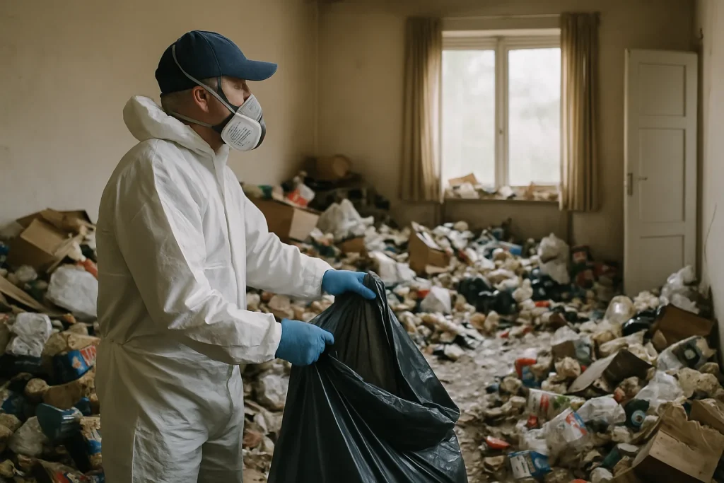 Un professionnel inspectant un appartement en désordre à Saint-Martin-En-Haut.