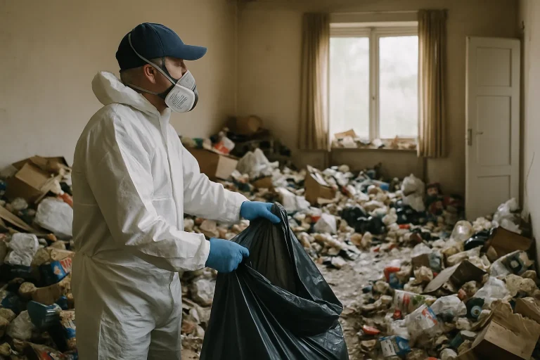 Un professionnel inspectant un appartement en désordre à Saint-Martin-En-Haut.
