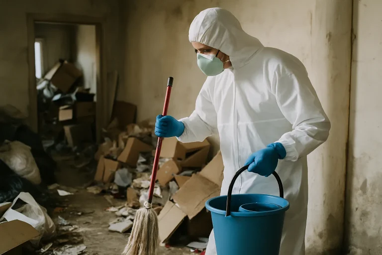 Une équipe de nettoyage débarrassant un appartement à Gerzat de déchets et encombrements.