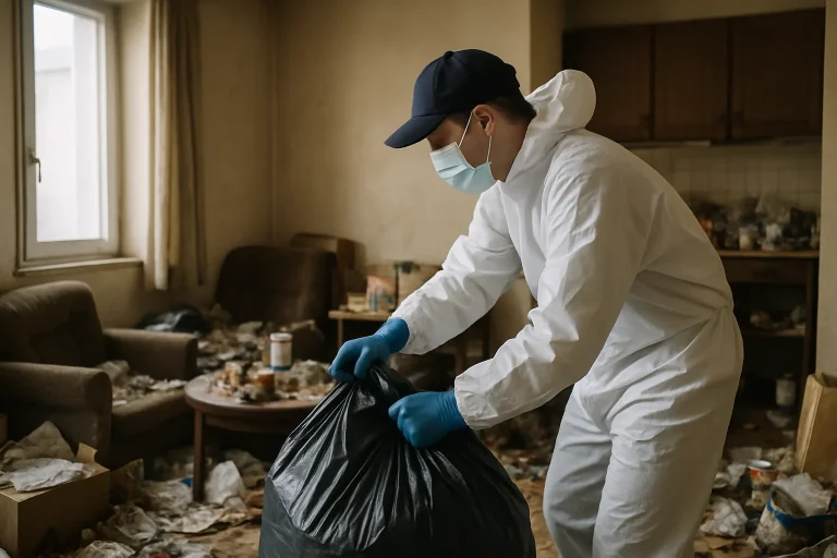 Un professionnel nettoie un appartement désordonné à Solaize après une situation de diogène.
