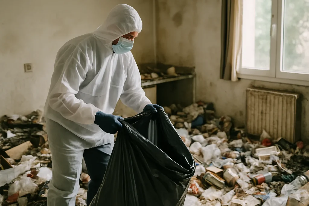 Un expert nettoyant un appartement à Pont-Eveque, avant et après l'intervention.