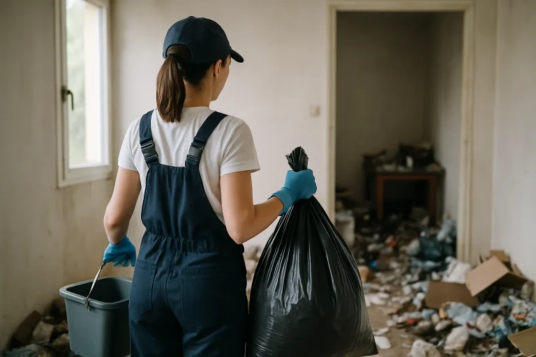Un intérieur d'appartement à Sainte-Anne-D'Auray, en désordre avant nettoyage.