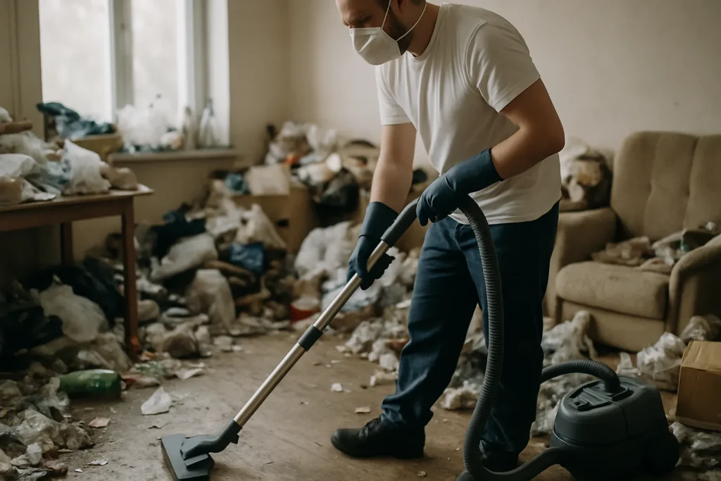 Appartement en désordre nécessitant un nettoyage après syndrome de Diogène à Trouy.