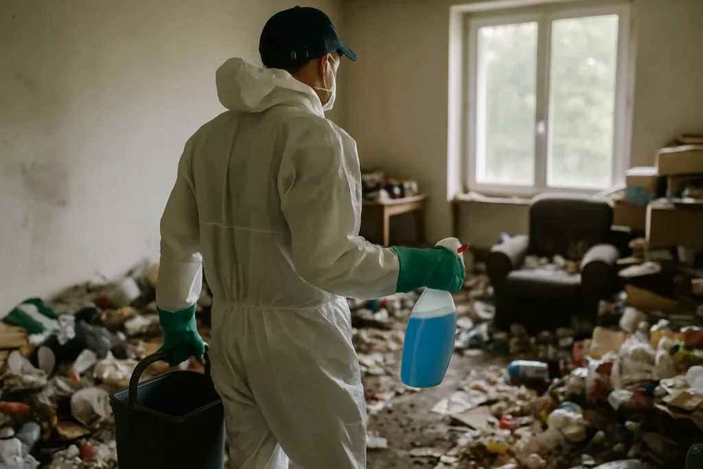 Vue d'un appartement en désordre avant le nettoyage après diogène à Montbrison.