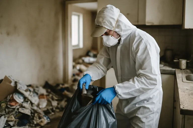 Appartement à Ampuis en désordre avec déchets et objets entassés.