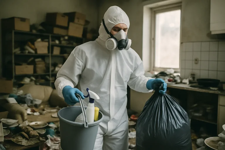 Un expert en nettoyage triait des objets dans un appartement en désordre à Donzere.