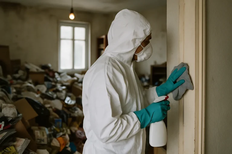 Intérieur d'un appartement en désordre à Planguenoual, montrant le besoin de nettoyage.