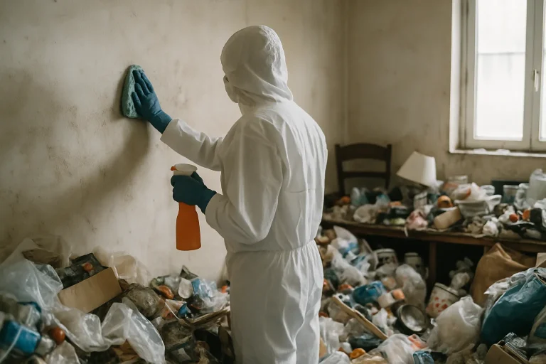Appartement à Guisseny en désordre, nécessitant un nettoyage après syndrome de Diogène.