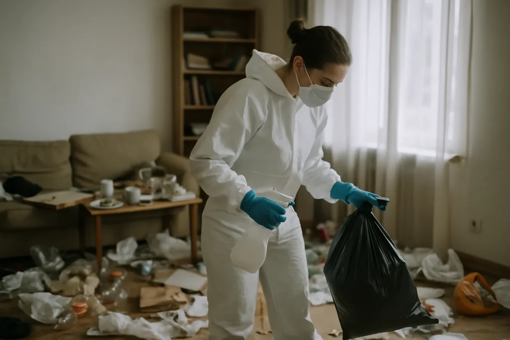 Avant et après nettoyage d'une maison à Feillens, montrant un espace désordonné devenu propre.