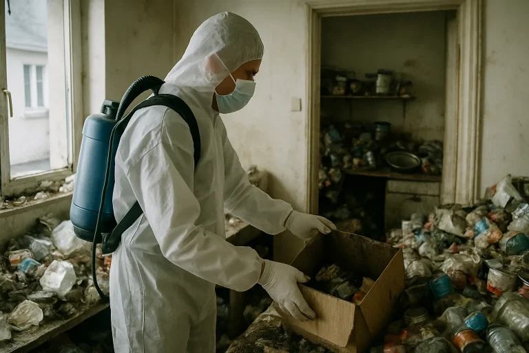 Équipe professionnelle nettoyant un appartement insalubre à Millery.